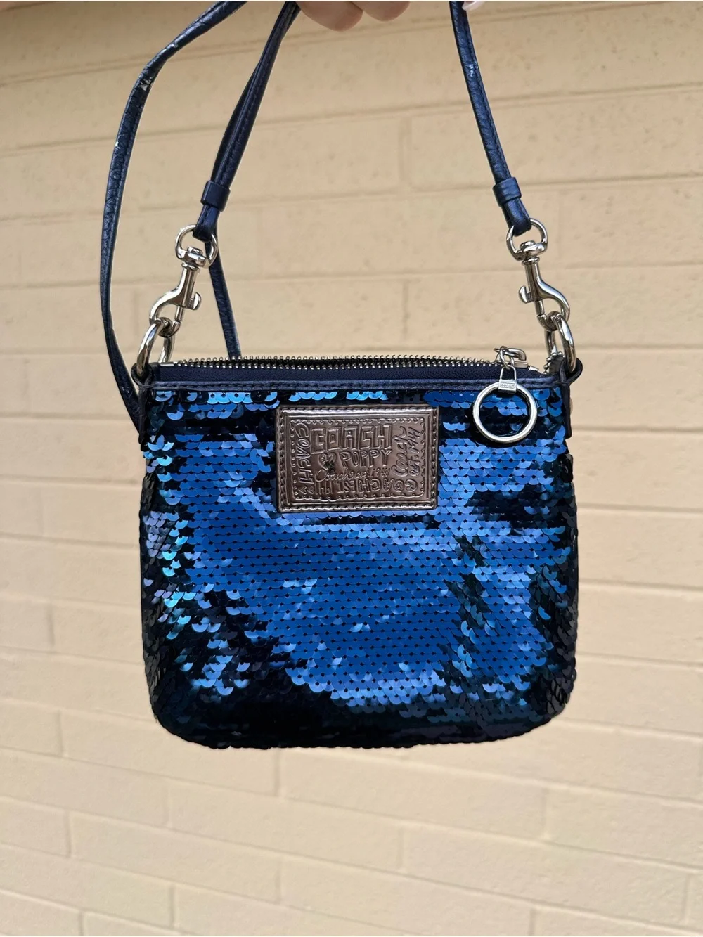 Coach Blue Sequin Wristlet Pouch
